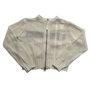 Matin Kim Back Logo Jacquard Knit Zip Up Top in Cream